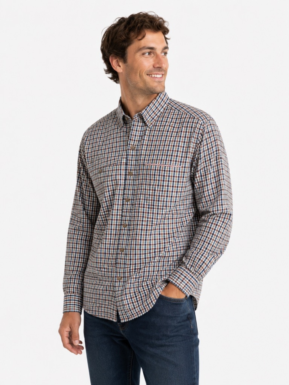 Boston Traders Luxury Vintage Brown Plaid along Sleeve Shirt Size Large